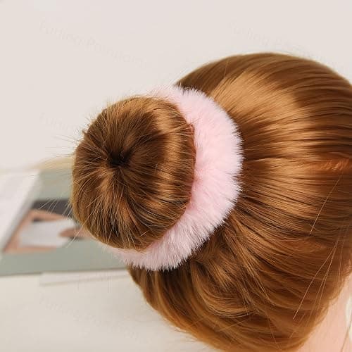 Furling Pompoms Furry Faux Rabbit Fur Hair Scrunchies Artificial Fur Hair Bobbles Elastic Hair Band Rope Wristband Ponytail Accessories Light Pink 2pcs thumbnail 6