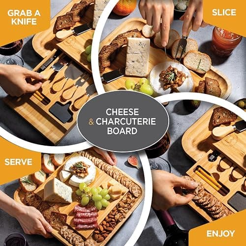 Charcuterie Boards Gift Set by Bambüsi - Large Bamboo Cheese Board for Serving, Entertaining, Cheese Platter for Kitchen, House Warming Gifts New Home, Wedding, Bridal Shower, Birthday Gifts for Women thumbnail 6