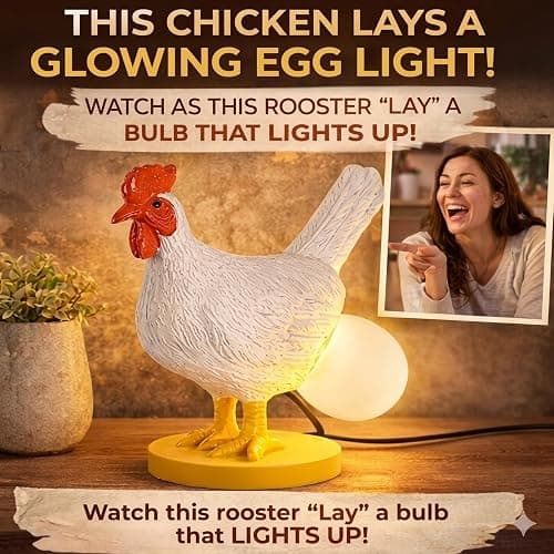 AMPlug in Funny Chicken Night Light Lamp – Rooster Laying Egg Light, Farmhouse Table Decor, Unique Gift for Chicken Lovers (Includes Bulb) thumbnail 2