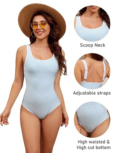 BMJL Women's One Piece Swimsuit Sports Adjustable Strap Bathing Suit Color Block Ribbed High Cut Swimsuits thumbnail 4