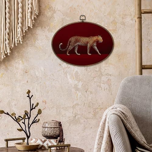 Sviojuce Red Retro Leopard Oval Wall Art Decor 8.6x11.4, Maximalist Luxury Leopard Framed Canvas Prints Wall Artwork, Trendy Cheetah Wall Hanging Decor for Farmhouse Bedroom Living Room Decorations thumbnail 2