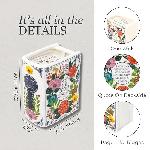 Steel Mill & Co. Ceramic Book Shaped Candle, The Secret Garden | Novelty Book Theme Scented Candle, 5 oz Candle with Notes of Jasmine and Cedarwood, Unique Gift and Home Decor thumbnail 6