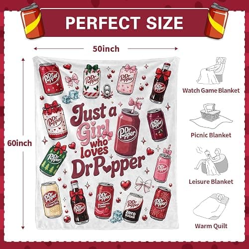 Hugmora Just a Girl Who Loves Soda Blanket, Fans Gifts for Soda, White | Soda Stuff for Girl, Blankets Throws Lightweight Soft Flannel, 50'' x 60'' thumbnail 3