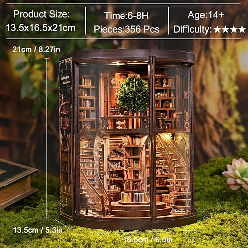 Book Nook，DIY Miniature Book Nook Kit for Adults and Teens，3D Wooden Tiny House for Family and Friends，Bookshelf Dollhouse Decor in Halloween/Christmas thumbnail 6