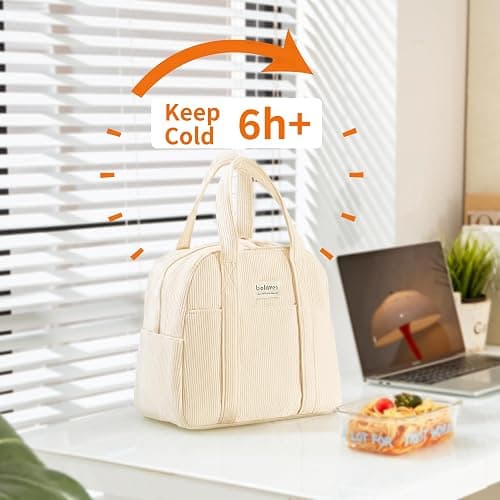 belaven Insulated Lunch Bag for Women, 6-Hour Cold Retention Cooler Tote with Sturdy Handle, 15-Can Spacious Capacity, Leakproof Corduroy Fabric & Aluminum Foil Lining, (Beige) thumbnail 4