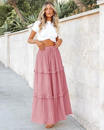 BTFBM Women's Long Summer Skirt 2025 Elegant High Waist Cocktail Party Wedding Guest Dress Flared A-Line Midi Skirts thumbnail 5