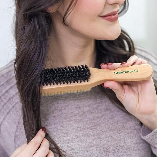 GranNaturals Double Sided Boar Bristle Hair Brush - Soft Hard Finishing & Smoothing Hairbrush for Slick Back to Style, Polish, & Lay Down Hair Flat to Create a Sleek Hairstyle for Bun, Slickback thumbnail 7