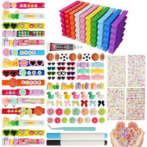 SKDTAZRZ Cheer Pins Spirit Clips - 100 Wooden Colored Clothes Pins with Glue & Tools,Cheer Pin Kit 180 Mini Bows Ducks Daisy Balls 300 Letters 4 Stickers, DIY Custom Pins Cheerleading Gifts - Image 1