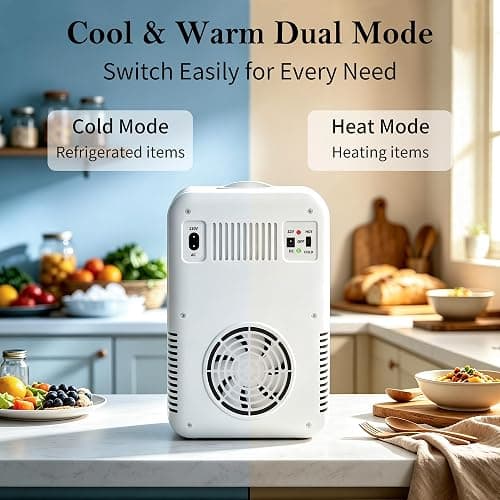 JrostKault Mini Fridge for Bedroom - 6 Liter/8 Can Portable Refrigerator for Car, Office, Dorm - Quiet Cooler & Warmer for Food, Drinks, Makeup & Skincare - AC/DC Power Supply thumbnail 6