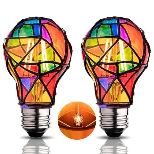 CybaaLuxzus Stained Glass Light Bulb,Rainbow Painted Light Bulb,Mosaic Light Bulb,4W 120V,Multi Colored Colorful Light Bulb Indoor,Fun Romantic Light Bulbs,Unique Decorative Light Bulbs - Image 1
