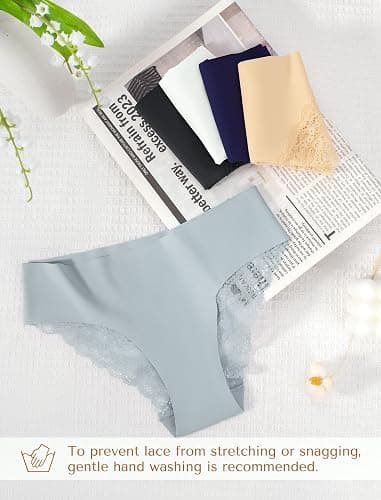 voenxe Women Bikini Brief Underwear,Soft Comfy Lace Ladies Panty,Silky Sheer Hipster Panties,Low Rise Multipack Undies,5 Pack thumbnail 5