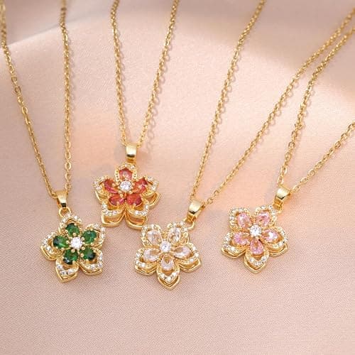 KONPJE Necklace for Women Gold Flower Fidget Necklace Rotatable Crystal Silver Blossom Pendant Necklaces Adjustable Spinning Fidget Necklaces Redbud Flower Choker Funny Gift Jewelry thumbnail 6