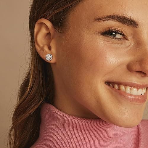 Hayoso 18K Gold Plated Halo Stud Earrings 925 Sterling Silver Cubic Zirconia Stud Earrings Round Square Diamonique Stud Earrings Set for Women Men thumbnail 2