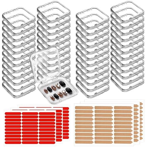Aemygo 48 Sets Press On Nail Storage Box, Clear Artificial Nail Display Case Acrylic Nail Boxes Press On Nail Packaging Box, Adhesive Double Sided Tape Nail Box for Nail Salon - Image 1