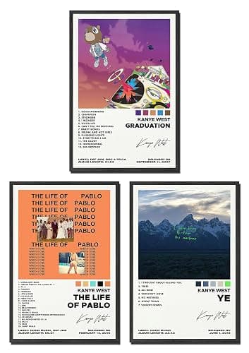 BATWHO 3-Piece Set Kanye West Poster (Graduation，The Life Of Pablo， Ye) Canvas Album Unframed Set - 8x12IN - Image 1