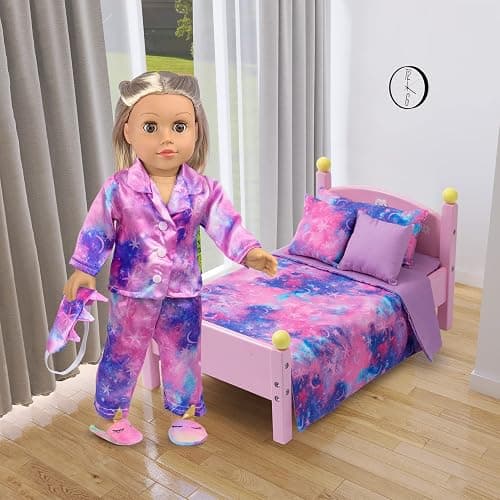 K.T. Fancy 8 PCS 18 Inch Girl Doll Clothes and Accessories Sleeping Sheet,Pajamas,Eye Mask,Unicorn Slippers,Pillow(Doll and Bed are Not Included) thumbnail 6