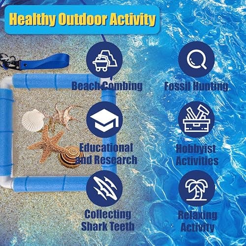 WodGod Shark Tooth Sifter,Plastics Net,Lightweight Floating Sand Sifter for Shark Teeth and Fossil Hunting, Durable with Comfortable Grip and Wrist Strap,Blue thumbnail 4