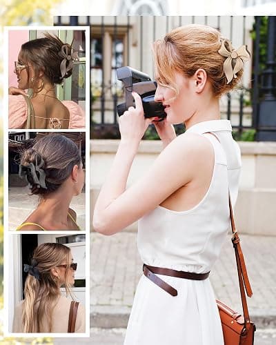 4 PCS Bow Hair Clips Bow Claw Clip for Women, Large Hair Claw Clips for Thin Thick Long Hair Cute Nonslip Bows (Black+Grey+Dark Brown+Light Brown) thumbnail 6