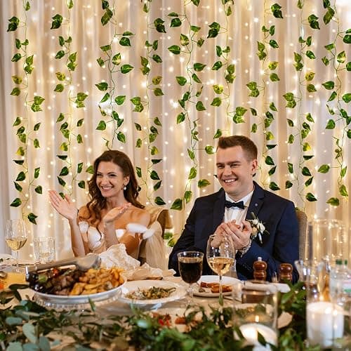CEWOR 24 Pack 173ft Fake Ivy Vines, Artificial Ivy Garland with 200 LED String Lights, Hanging Plants Greenery Backdrop Green Leaves for Bedroom Room Wall Decor Wedding Party Table Decoration thumbnail 6