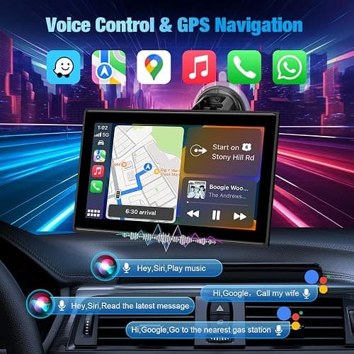 7" Portable Wireless CarPlay Screen for Car – Apple CarPlay & Android Auto, HD Touch Screen Car Stereo, Bluetooth, GPS Navigation, Voice Control, Plug-and-Play with FM/AUX/Mirror Link (Black) thumbnail 3