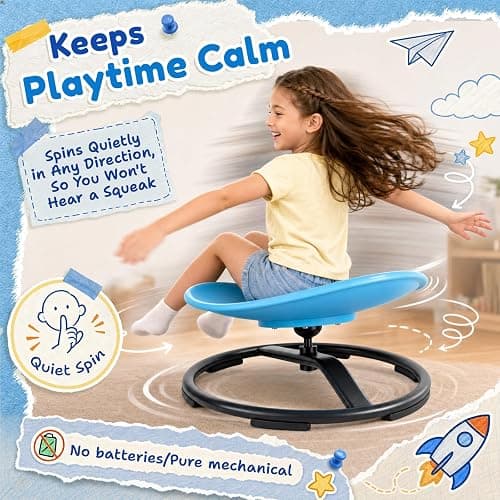 Pterying 21" L × 19" W Large Size Spinning Chair for Autistic Kids, Ages3+ | Autism Sensory Products, Sensory Toys Gifts for Kids with Autism & ADHD, Training Body Coordination, Azure Rounded Shape thumbnail 6