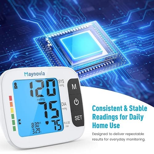 Maynovia Upper Arm Blood Pressure Monitor with Wide Cuff (8.6''–16.5''), Automatic Digital BP Machine for Home Use, Large Backlit Display, Voice Broadcast, Irregular Heartbeat Detection & 2×60 Memory thumbnail 3