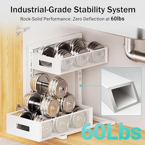 Petiza Under Sink Organizer Adjustable Height 2 Tier Bathroom Organizer Pull Out Cabinet Organer kitchen organizers and storage fridge organizers and storage,White,XL-1 Pack thumbnail 3