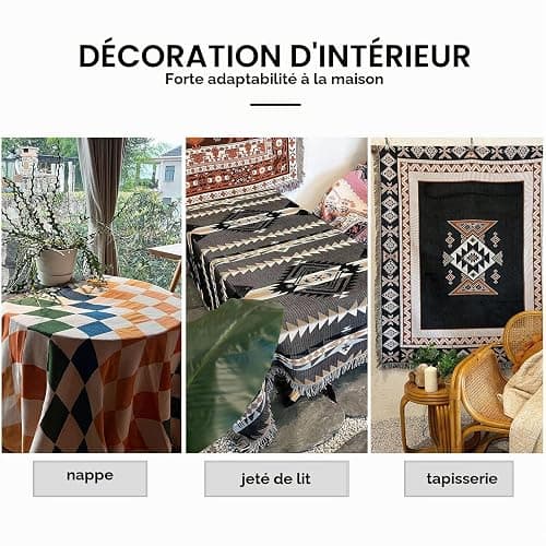 LumiSyne Couverture Plaid En Coton Tissé Avec Gland Style Ethnique Bohème Motif Géométrique Aztèque Navajo Jeté De Lit Jeté De Canapé Couvre-Lit Couverture De Camping Tapisserie Nappes Tapis 160x130cm thumbnail 6