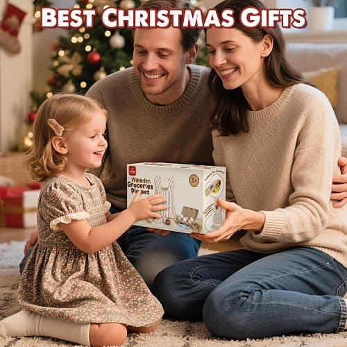 Lehoo Castle Wooden Play Food Sets for Kids Kitchen, Grocery Food Toys for Toddlers 3+ Year Old, Cutting Fruits Vegetables Meat Fish Shopping Bag, Pretend Play Kitchen Accessories Gift for Boys Girls thumbnail 2
