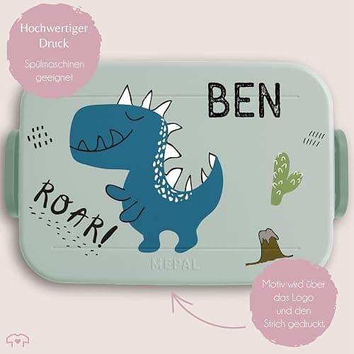 Bento Box Midi für Mepal Bentobox - Kinder Dino Brotbox Dinosaurier Lunchbox Dinosaurus Vesperdose Dinos I - 900 ml - Sage Grün - kinderbrotdosen kindergarten personalisierte brotdose kind t-rex thumbnail 3