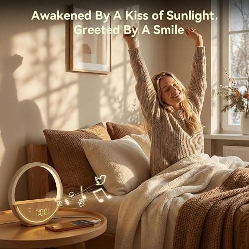 Vivilumens Wake Up Light Sunrise Alarm Clock - White Noise Sound Machine with 20 Soothing Sounds Sleep Better, Weekdays/Weekends Dual Alarms, Bedroom Bedside Lamp, Gift for Heavy Sleepers thumbnail 3