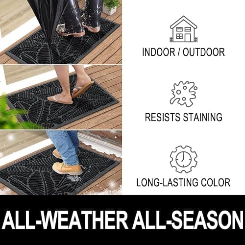 Colorxy Waterproof Doormat, Sturdy Natural Rubber Front Indoor Mat, Non Slip Low Profile Indoor Outdoor Door Mats, Stain and Fade Resistant Floor Mat, Easy Clean Patio Entrance Mat, 30''x17'', Black thumbnail 4