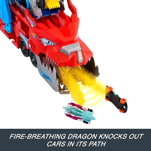 Hot Wheels City Toy Car Track Set, Ultimate Dual Dragon Transporter & 2 Die-Cast Cars, Large-Scale Dragon & Detachable Dragon, Stores 20+ Vehicles thumbnail 3
