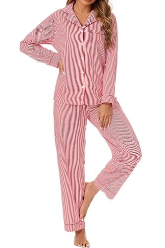 LUBOT 100% Cotton Pajamas for Women 2 Piece PJ Set Woven Poplin Ladies Button Down Long Short Sleeve Printed Sleepwear S-XXL thumbnail 4