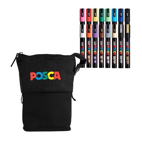 Posca Exclusive 5M Paint Markers Gift Set of 16 with Carrying Case, Great for Kids and Adults, Acrylic Art Markers for Coloring Decorations, Canvas, Wood, Glass and Metal - Image 1