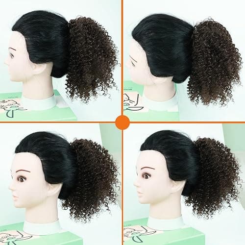 MKJVEN Afro Kinky Curly Ponytail Extensions 10 Inch Drawstring Ponytail For Black Women Dark Brown Syrnthetic Ponytail Hair Piece (4#Medium Brow) thumbnail 6