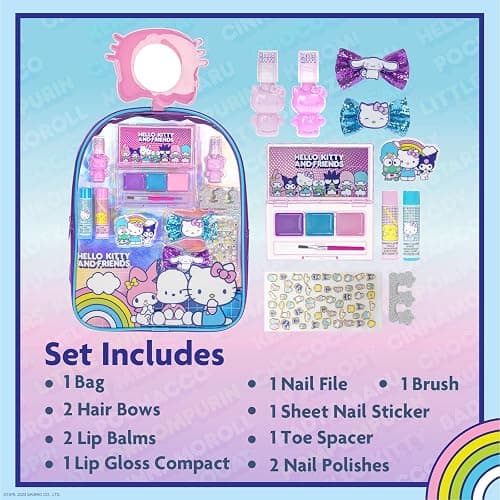 Hello Kitty and Friends Makeup Filled Backpack Set with 12 Pieces, Including Lip Gloss, Nail Polish, Nail Stones and Other Accessories, Ages 3+ for Parties, Sleepovers and Makeovers by Townley Girl thumbnail 4