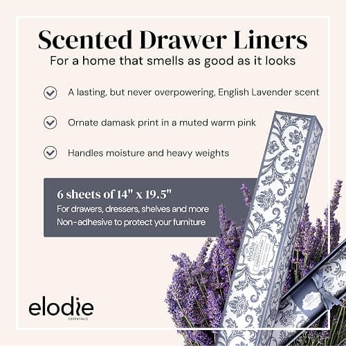 Elodie Essentials 6 Scented Drawer Liners for Closet Shelves - 14" x 19.5", English Lavender - Non Adhesive Shelf Paper, Lavender Scented Drawer Liners for Bedroom Dresser, Home Gift thumbnail 2