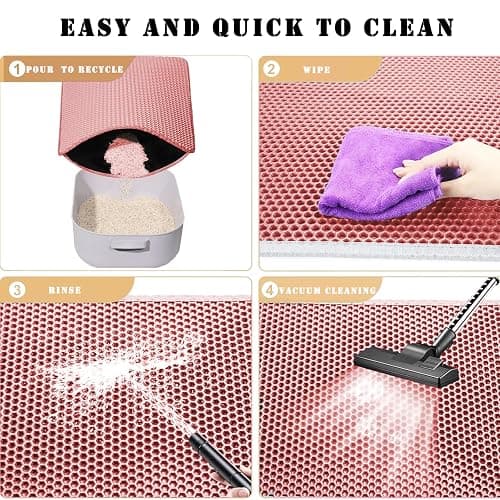 HCY&WLD Cat Litter Mat, Honeycomb Double Layer Cat Litter Trapping Mat, Waterproof Urine Proof Non-Slip, Scatter Control, Less Waste, Easier to Clean, Pink, 24" x 18" thumbnail 7