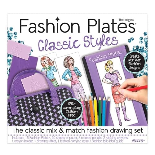 Fashion Plates Classic – Girls Fashion, Mix-and-Match Drawing Kit, Arts and Crafts, Coloring, Art Supplies, Craft Supplies, Stencils, Crayons Included, Create Your Own Designs, Ages 6+ - Image 1