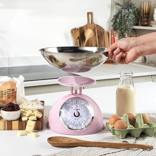 Salter Retro Pink Stand Mixer & Scale Set – 5L Electric Mixer with 8 Speeds & Pulse, Stainless Steel Removable Bowl, Includes Dough Hook, Wire Whisk, Beater, and 5kg Mechanical Kitchen Scale thumbnail 7