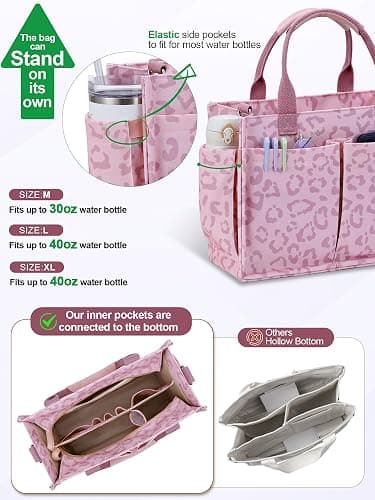 FIORETTO Womens Canvas Tote Bag Purse with Individual Compartment, Zipper Top, Reinforced Bottom & Luggage Sleeve thumbnail 7