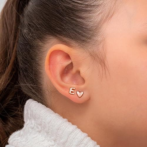 JIAOGE Stud Earrings for Girls Gifts - 2 Pairs S925 Sterling Silver Post Real Gold/Rose Gold Plated Heart Initial Stud Earrings for Girls Teen Girl Gifts Hypoallergenic Earring for Women Jewelry thumbnail 4