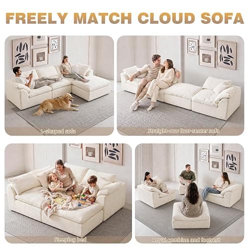 110" Boneless Cloud Couch Sectional for Living Room, Oversized Modular L Shaped Sofa with Ottoman, Deep Seat Chenille Sectional Couch for Cloud-Like Comfort (Beige) thumbnail 6