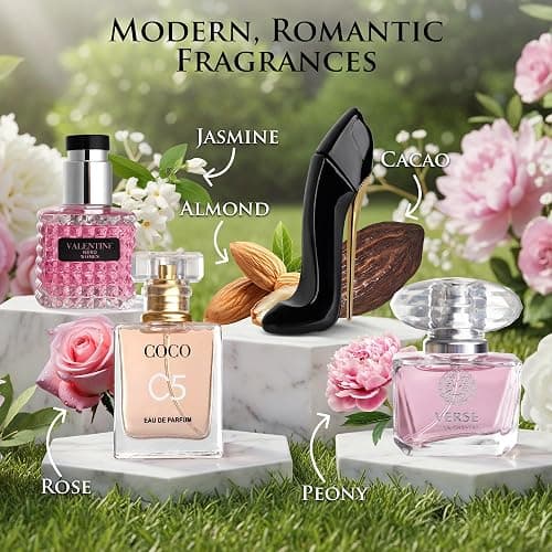 Essential 4 PC Mini Perfume Set, Birthday Gift Set for Women, Eau De Parfum 30ml Each, Vanilla Perfume & Floral Fragrance, Long-Lasting Travel Size, C5, Verse Pink Crystal, Nice Girl & Valentine thumbnail 2