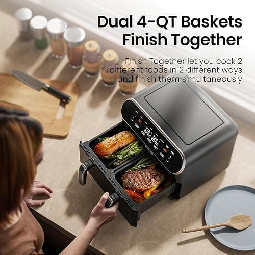 Topzee Dual Basket Air Fryer 8QT – Family Size Air Fryer with Dual Independent Zones, 8 Cooking Presets, Simultaneous Finish Mode, Viewing Windows, 90–400°F, Low-Oil Cooking, Black thumbnail 5