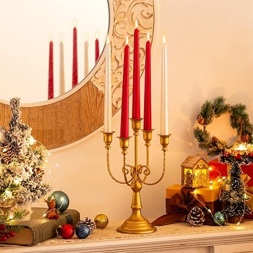 Sziqiqi Gold Candelabra Candle Holders for Wedding Christmas, 5 Arms | 11.6in Tall, Easy Assembly, Vintage Metal Candlestick Holder for Wedding Table Centerpiece, Party Dining Table, Mantel Decor thumbnail 2