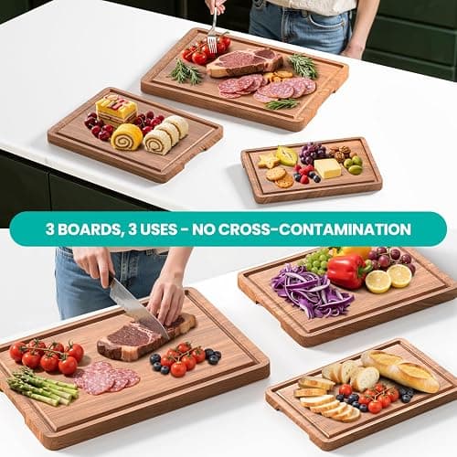 Acacia Wood Cutting Boards Set with Juice Groove & Handles for Kitchen 3-Piece Charcuterie Chopping Board for Meat Cheese Fruits Vegetables thumbnail 8