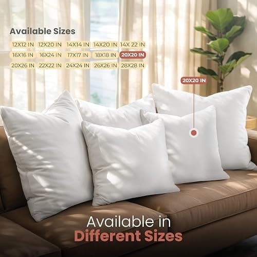 Utopia Bedding 20x20 Pillow Inserts, White Throw Pillows for Couch, 2 Pack | 100% Virgin Filling, Indoor Cushion Inserts for bed, sofa & couch, Extra Filled, Supportive & Fluffy Decorative Pillows thumbnail 8