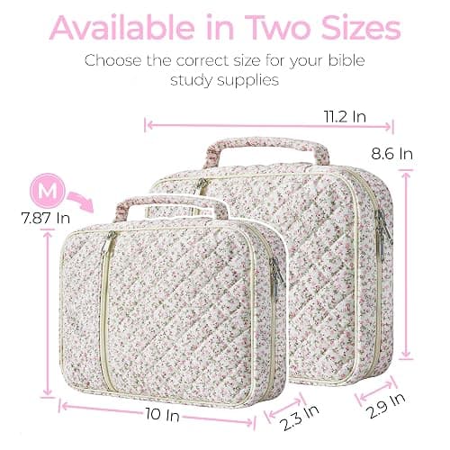 WOBAGMEN Bible Cover Case for Women,Large Bible Tote Bags Organizer Quilted Carrying Case for Girls,Bible Study Supplies Accessories Christian Gifts for Women (Pink Floral, M) thumbnail 3